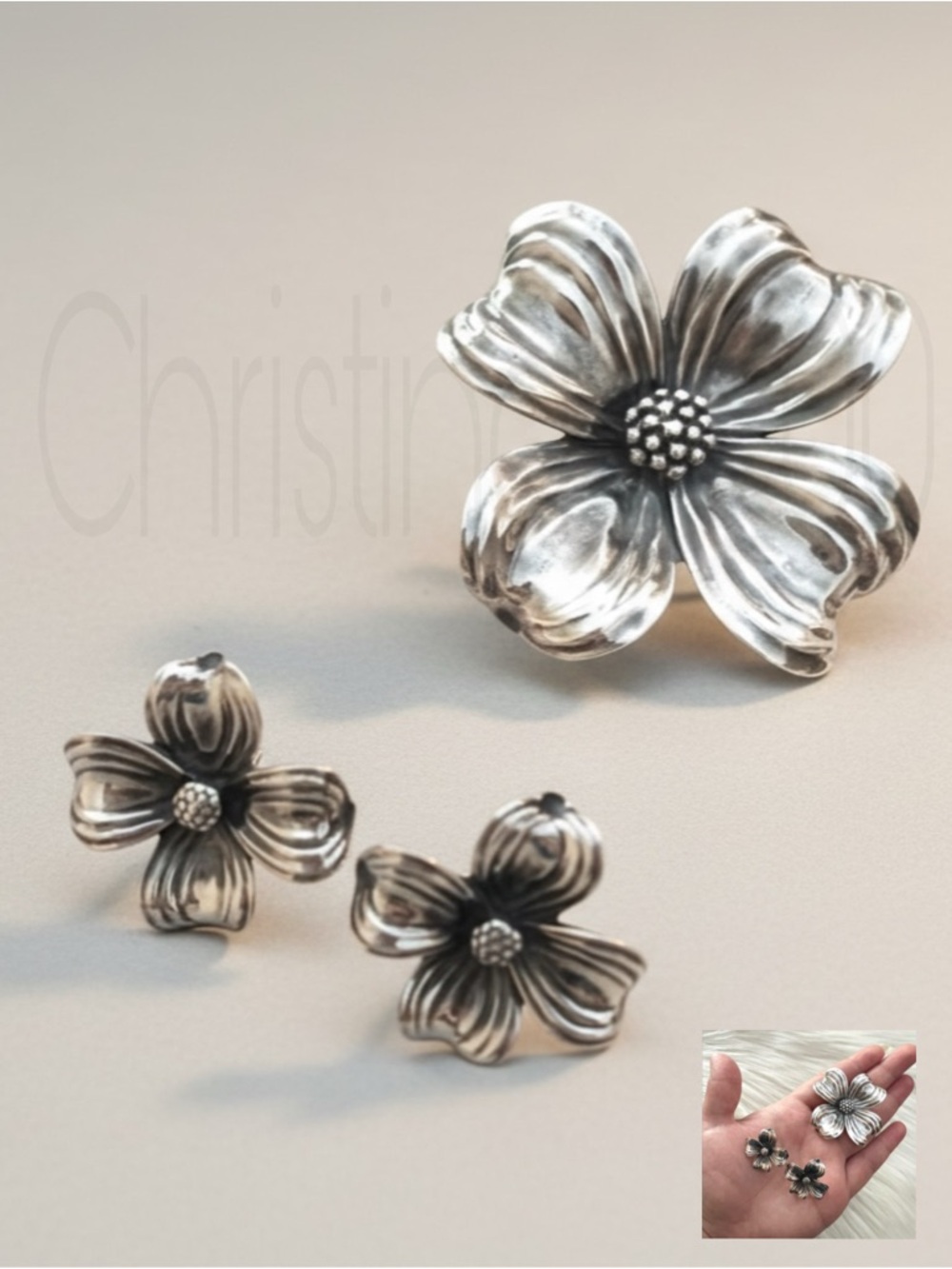 Ultra rare James Avery Dogwood pendant & earrings blossoms